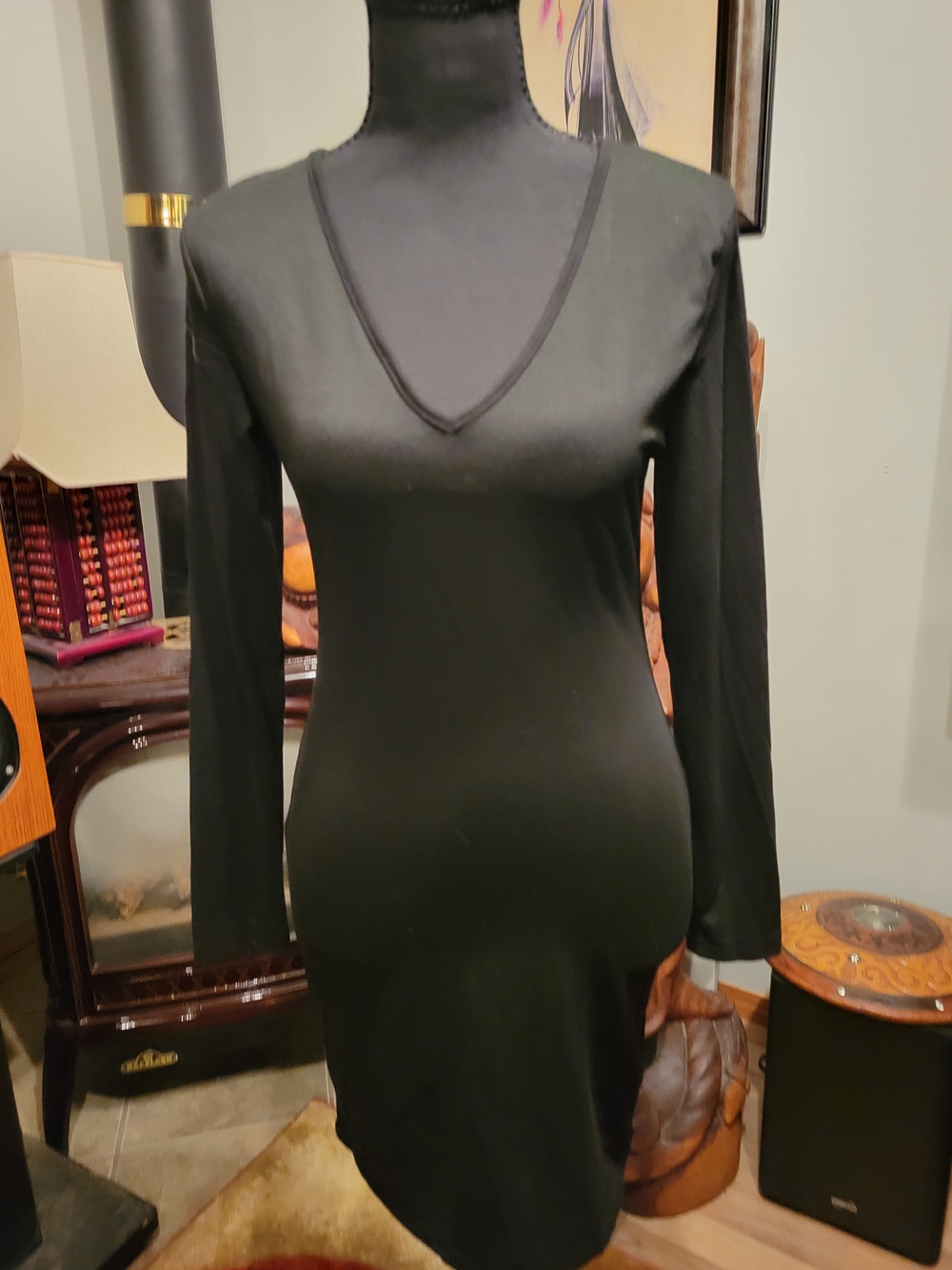 Classic Black V-Neck Long Sleeve Women's Dress